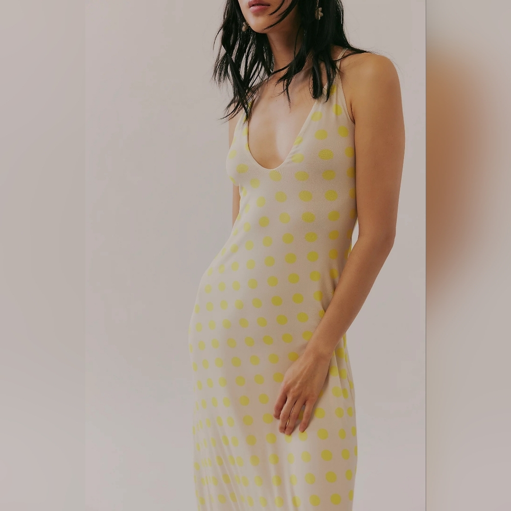 NWT Free People AFRM Romy Maxi Dress In Yellow Polka Dots